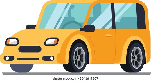 Compact, fuel efficient yellow car parked on a gray road, highlighting its modern, practical design perfect for urban driving and eco friendly individuals