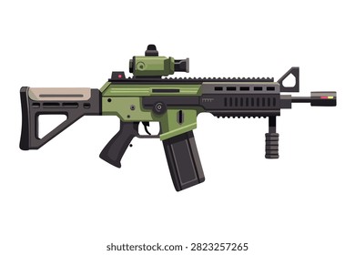 Compact green tactical rifle with fore grip on white background.