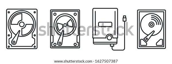 Compact Hard Disk Icons Set Outline Stock Vector (Royalty Free ...