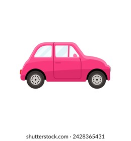 Compact hatchback car pink coloured flat style vector illustration