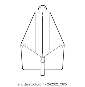 Compact Holdall backpack silhouette bag. Fashion accessory technical illustration. Vector schoolbag front view for Men, women, unisex style, flat handbag CAD mockup sketch outline isolated