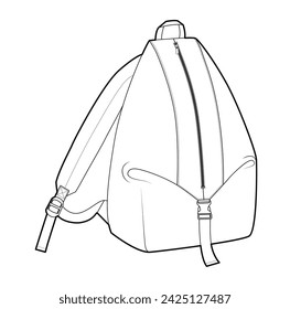 Compact Holdall backpack silhouette bag. Fashion accessory technical illustration. Vector schoolbag 3-4 view for Men, women, unisex style, flat handbag CAD mockup sketch outline isolated