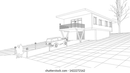 compact house sketch 3d illustration