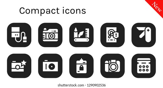  compact icon set. 10 filled compact icons. Simple modern icons about  - Hard drive, Photo camera, Swiss army knife, Hard disk, Pocket knife, Harddrive, Eye shadow