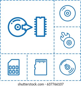 Compact icon. set of 6 compact outline icons such as disc flame, disc, cd