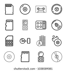 Compact icons. set of 16 editable outline compact icons such as eyeshadow palette, disc, disc flame, cd, memory card