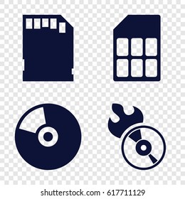 Compact icons set. set of 4 compact filled icons such as disc flame, memory card