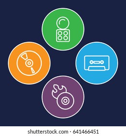 Compact icons set. set of 4 compact outline icons such as eyeshadow palette, disc flame, cd