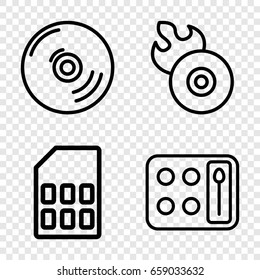 Compact icons set. set of 4 compact outline icons such as eyeshadow palette, disc flame, cd