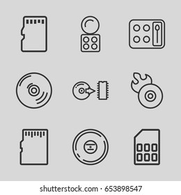 Compact icons set. set of 9 compact outline icons such as eyeshadow palette, disc flame, cd, disc