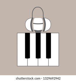 Compact image of musical accessories - headphones, microphone, synthesizer.
