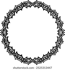 A compact and intricate vector illustration of a thorny ring, resembling a smaller, denser version of the crown of thorns. Ideal for logos, emblems, or t-shirt designs