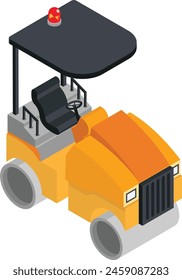 A compact isometric icon of a road roller with a protective roof, ideal for construction zone or paving project visuals.