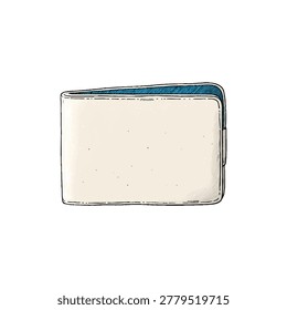 A compact light wallet featuring a blue interior and rounded edges