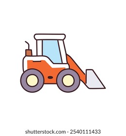 Compact loader machine. Powerful construction vehicle; symbolizes progress, development, and building.