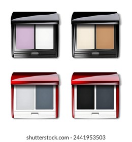 Compact make-up powder or eyeshadow palette color vector mockup. Make-up product package. Open square cosmetic case top view. Easy to recolor