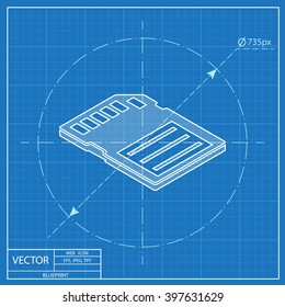 compact memory card isometric 3d blueprint icon 