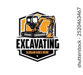 Compact Mini Excavator Ready Made Emblem Badge Logo Vector. Best for Excavating Company Logo Template