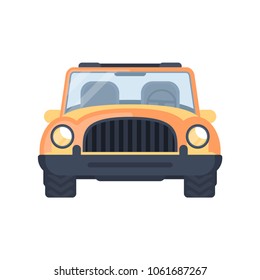 Compact mini orange auto. Small electric car. Front view vector illustration. Flat style.