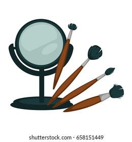 Compact mirror and fluffy brushes for make up set