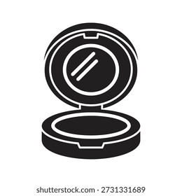 ícone de espelho compacto ilustração vetor mostrando caso de pó aberto maquiagem acessório ferramenta de beleza reflexão cosmética bolso tamanho conceito isolado branco fundo design elemento