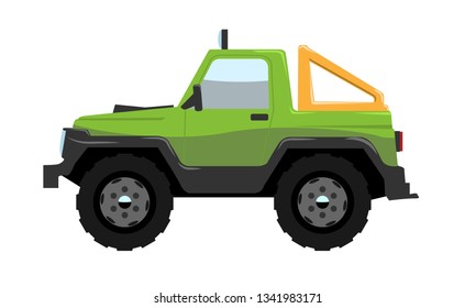 Compact Offroad SUV car side view. Vehicle concept Cartoon Flat color vector illustration.