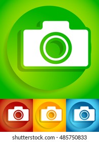 compact photo camera icon 4 green, red, yellow, blue colors