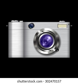 Compact photo camera isolated on black. Vector illustration