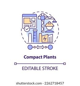 Compact plants concept icon. Relatively small station. Geothermal energy advantage abstract idea thin line illustration. Isolated outline drawing. Editable stroke. Arial, Myriad Pro-Bold fonts used