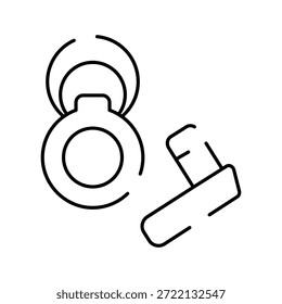 Caja compacta del polvo con el espejo abierto y el cepillo del maquillaje al lado, ilustración minimalista del arte de la línea de los cosméticos y de los elementos esenciales de la rutina de la belleza para el cuidado diario de la piel y el uso de la vanidad