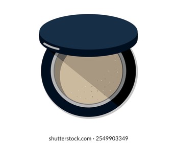 Compact powder in a round box. Top-down view of elegant cosmetics. Minimalistic vector illustration.