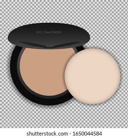 Compact powder with a sponge. Isolated vector illustration on a transparent background