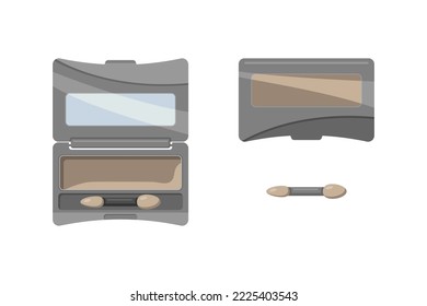 Compact pressed brown eyeshadow and makeup sponge. vector illustration