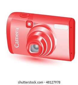 compact red digital camera isolated on a white background