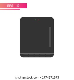 Compact refrigerator in black color and stylish design. Realistic design. On a white background. Household appliances for the home. Flat vector illustration.