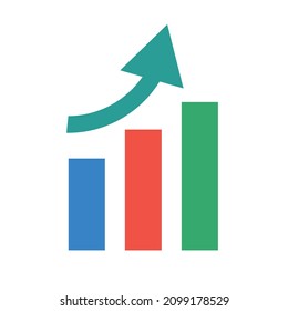 Compact rising arrow and bar graph icon. Vectors.