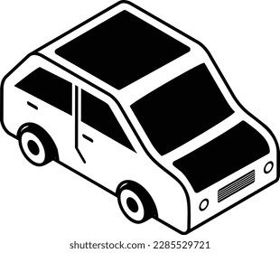 Compact Sedan Hatch back Car Side View Concept Vector Icon isometric Design, Motor Vehicle Service and automobile repair shop Symbol, Lorry spare parts Sign, automotive technician equipment