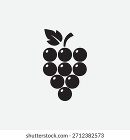 Logotipo de silueta compacta de un racimo de uvas con esferas redondeadas y una hoja Pequeña