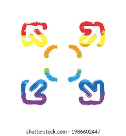 Compact Size, change scale, resize picture, full screen, simple icon. Drawing sign with LGBT style, seven colors of rainbow (red, orange, yellow, green, blue, indigo, violet