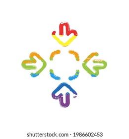 Compact Size, change scale, resize picture, full screen, simple icon. Drawing sign with LGBT style, seven colors of rainbow (red, orange, yellow, green, blue, indigo, violet