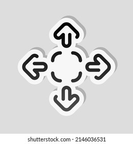 Compact Size, change scale, resize picture, full screen, simple icon. Linear sticker, white border and simple shadow on gray background