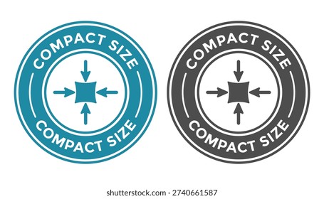 Compact size icons with arrows pointing inward to represent space saving, small dimensions, and portable product design specifications in vector format.