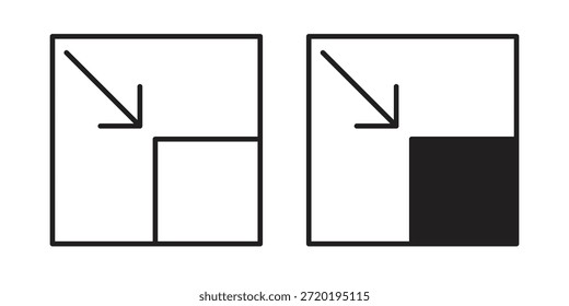 Compactar ícones de tamanho. Pixel perfeito. Ícone de contorno de vetor. Conceito de logotipo plano.