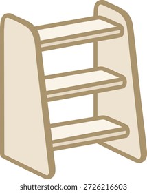 Un estante de madera compacto de tres niveles con lados redondeados, ideal para el almacenamiento o la exhibición en un espacio acogedor.