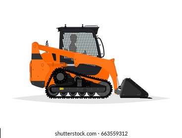 Compact Track Loader. Side View. Flat Vector.