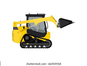 Compact Track Loader. Side View. Flat Vector.