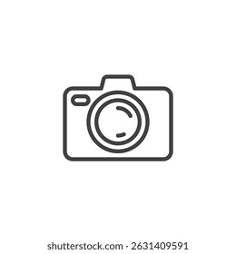 Compact travel camera line icon. linear style sign for mobile concept and web design. Photo camera outline vector icon. Symbol, logo illustration. Vector graphics