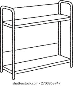 Um rack compacto de duas prateleiras de metal com armações laterais arredondadas ideal para casa de banho ou organização de despensa