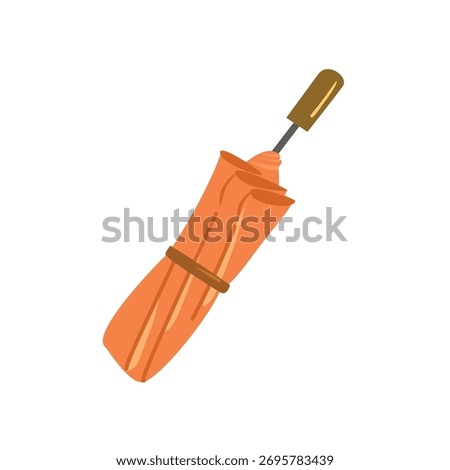 Compact Umbrella Design. Folded Orange Umbrella Clipart. Closed Orange Umbrella Illustration