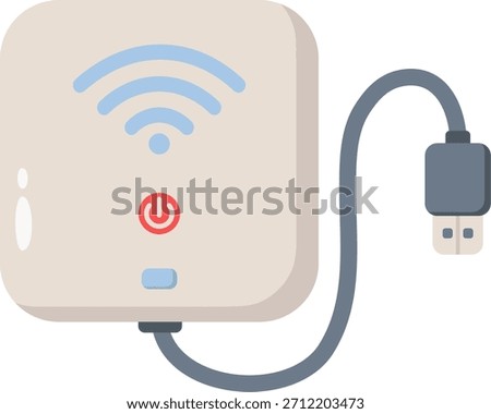 A compact, white portable Wi-Fi router featuring a power button, signal indicator, and a connected USB cable, ideal for on-the-go internet access.